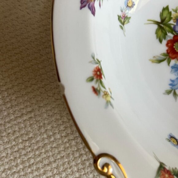 Aladdin Fine China Dresdenia Floral Round Serving Bowl with Gold Trim 10" x 9.5" - Picture 3 of 4